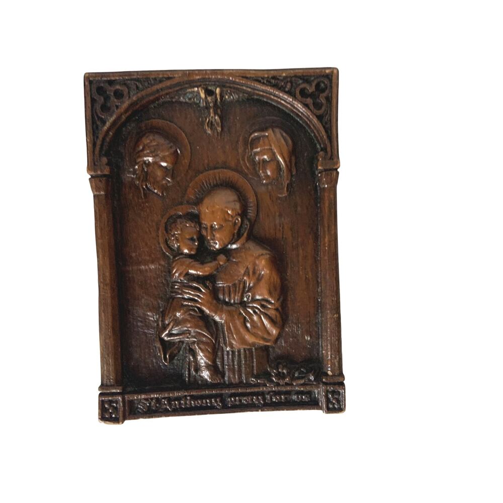 1940s-1950s Religious Plaque of St Anthony of Padua Holding the Christ Child - Picture 2 of 7
